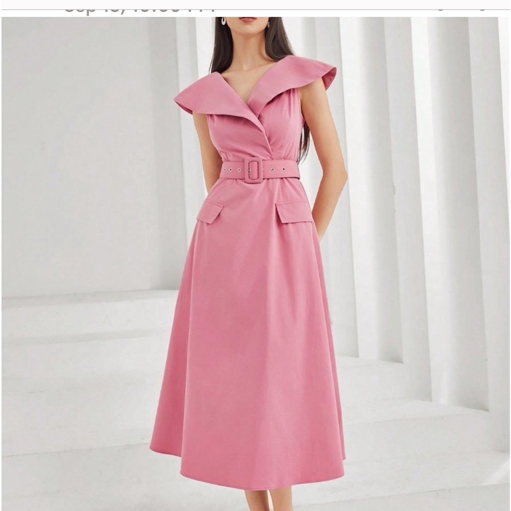 Pink Preppy Womens Solid Belted Dress